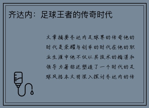 齐达内：足球王者的传奇时代
