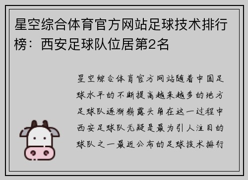 星空综合体育官方网站足球技术排行榜：西安足球队位居第2名