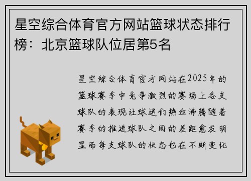 星空综合体育官方网站篮球状态排行榜：北京篮球队位居第5名