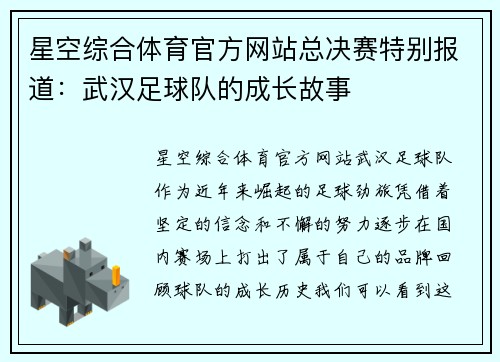 星空综合体育官方网站总决赛特别报道：武汉足球队的成长故事