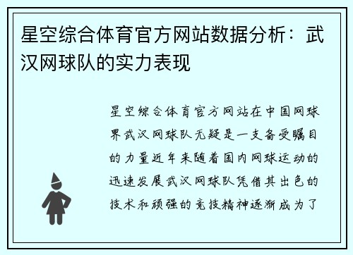 星空综合体育官方网站数据分析：武汉网球队的实力表现